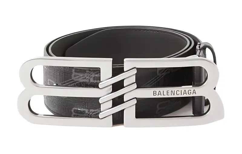 Balenciaga Coated Canvas Leather Belts Men's Black Width 4CM