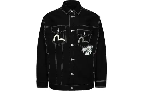 EVISU Denim Jackets Men's Black Lapel Moderate Other