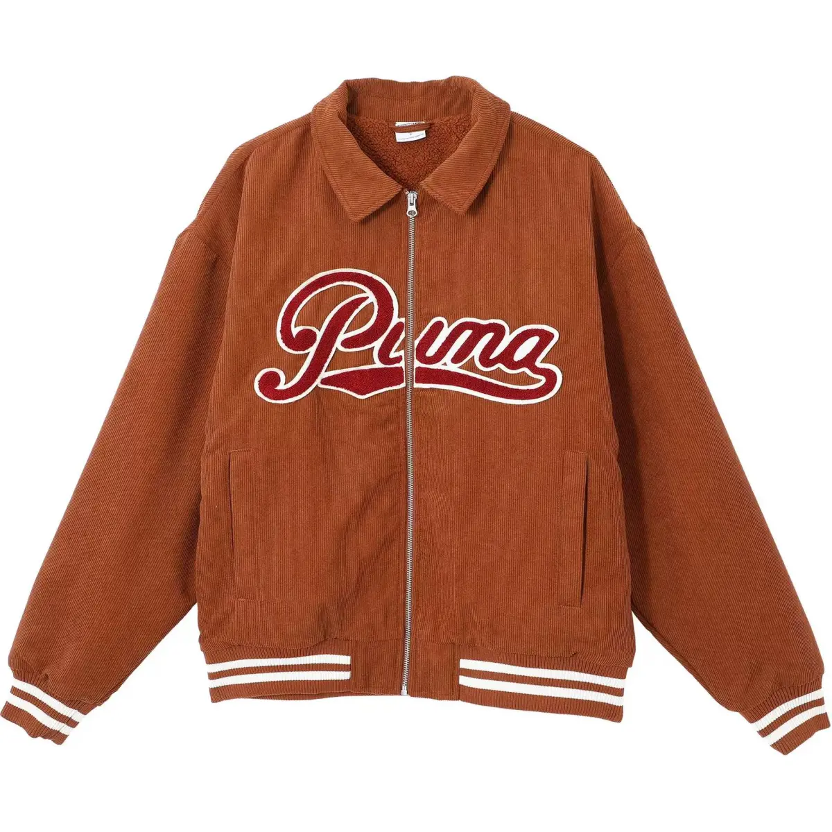 PUMA TEAM CCWOVEN Casual Collection, Preppy Style Corduroy Comfortable Fashion Fleece Lined Soft American Vintage Lapel