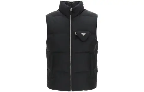 PRADA Vests Men's Black Stand Collar Moderate Other