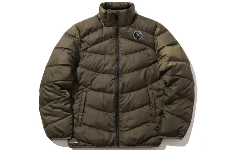 Li Ning Down Jackets Men's Dark Olive Green Stand Collar Moderate