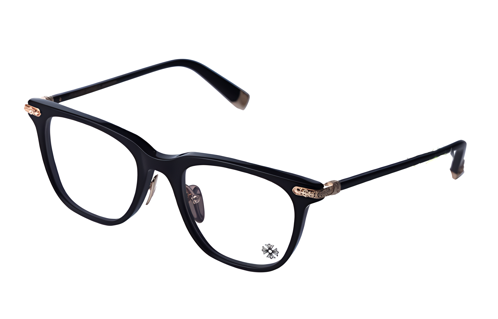 Chrome Hearts Patterned Print Plate Frame Irregular Shape Eyeglass Frames Unisex Black