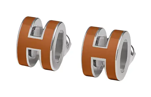 HERMES Palladium plated Metal Earrings Women's Gold Brown