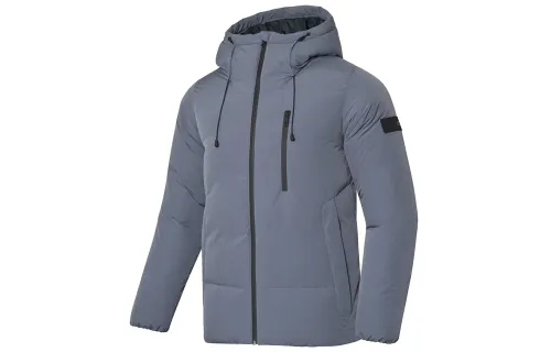 Li Ning Training Series Down Jackets Men's Dark Plain Gray Hooded Moderate Down Jacket