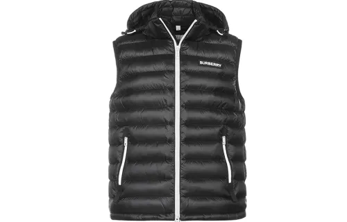 Burberry Down Vests Men's Black Hooded Moderate