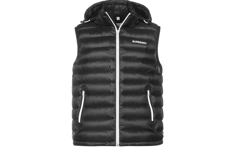 Burberry Down Vests Men's Black Hooded Moderate