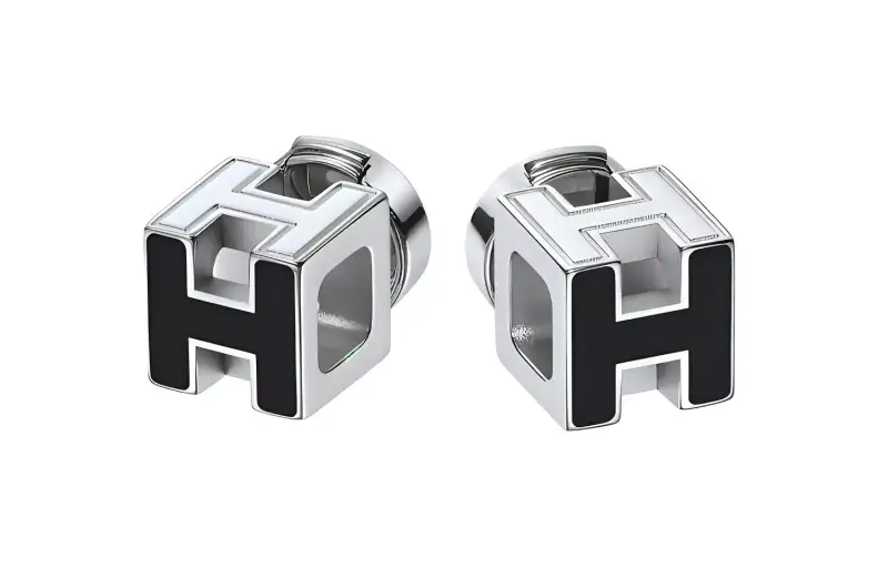 HERMES Stud Earrings Women's Black