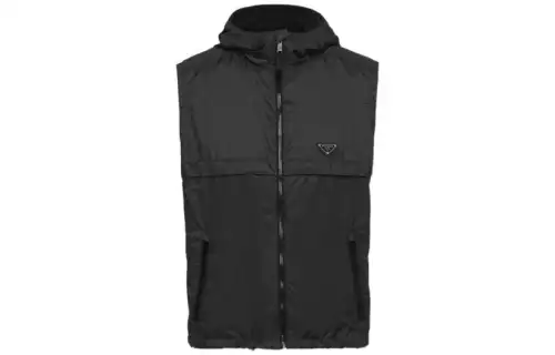 PRADA Vests Men's Black Hooded Non Detachable Moderate Other