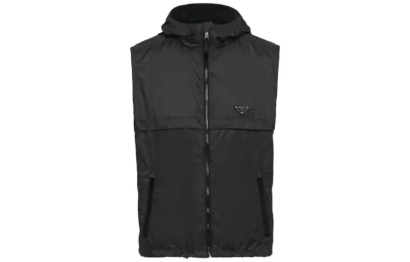 PRADA Vests Men's Black Hooded Non Detachable Moderate Other