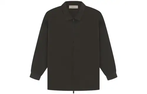 Fear of God Essentials SS23 Drop2 LS Barn Jacket Off-Black Solid Color Zipper Velvet Lapel Shirt American Heavy Jacket Men's Light Black