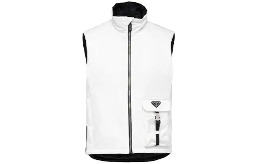 PRADA Vests Men's White Stand Collar Moderate