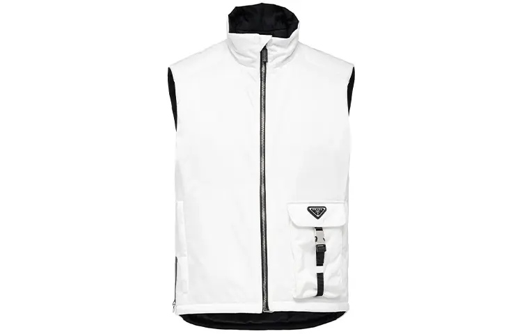 PRADA Vests Men's White Stand Collar Moderate