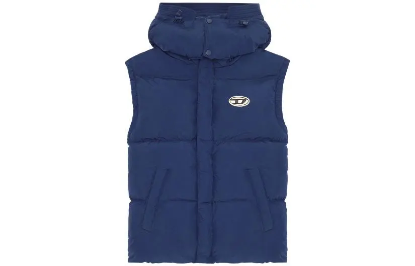 DIESEL Vests Men's Blue Detachable Hood Moderate Straight Fit