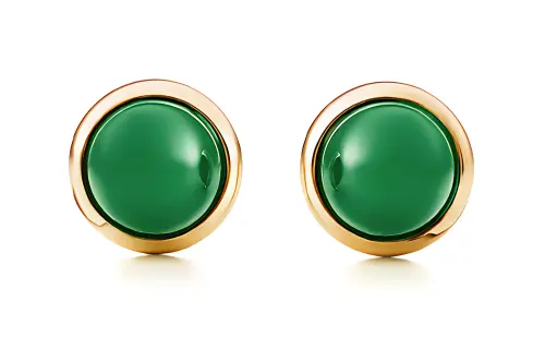 TIFFANY & CO. 18K Gold, Green Jade Stud Earrings Women's Green
