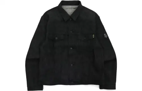 A BATHING APE Bape Denim Jackets Men's Black Lapel Moderate Straight Fit