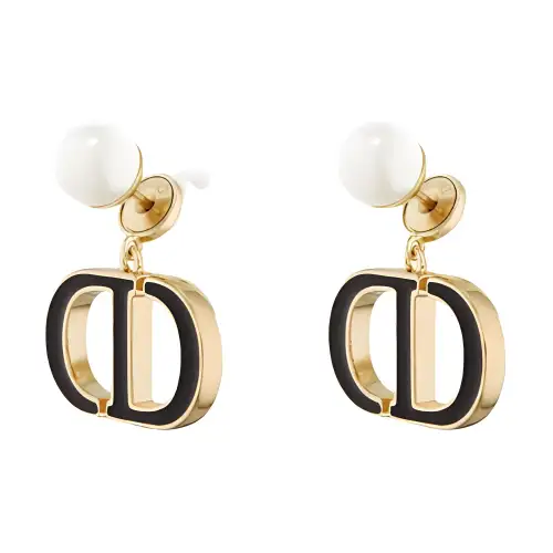 DIOR Resin Pearl Stud Earrings Women's Antique Gold