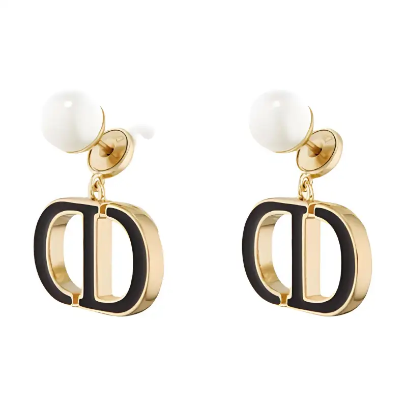 DIOR Resin Pearl Stud Earrings Women's Antique Gold