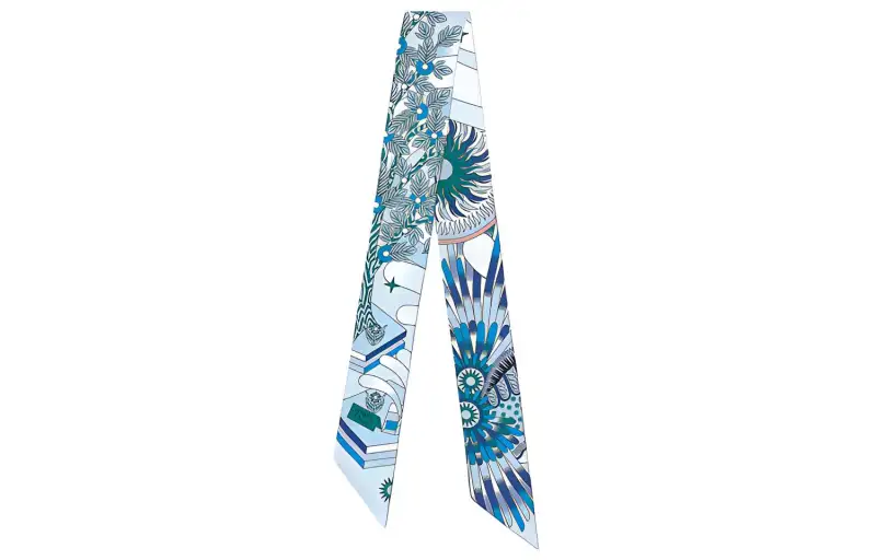 HERMES Twilly Scarves Unisex Light Blue