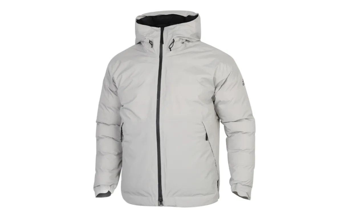 Adidas Puffer Jackets Men's Gray Hooded Moderate Puffer Jacket