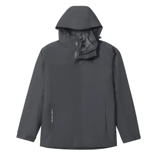 CAMEL Solid short liner with zipper with hood for hiking, waterproof windproof keep warm jacket for traveling, three-in-one