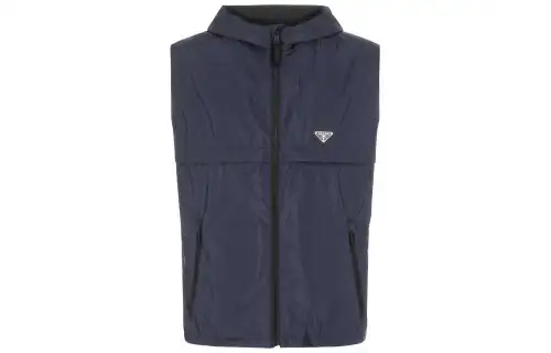 PRADA Vests Men's Blue Hooded Non Detachable Other
