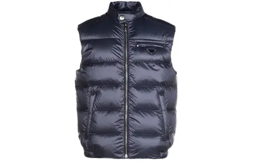 PRADA Down Vests Men's Navy Stand Collar Moderate