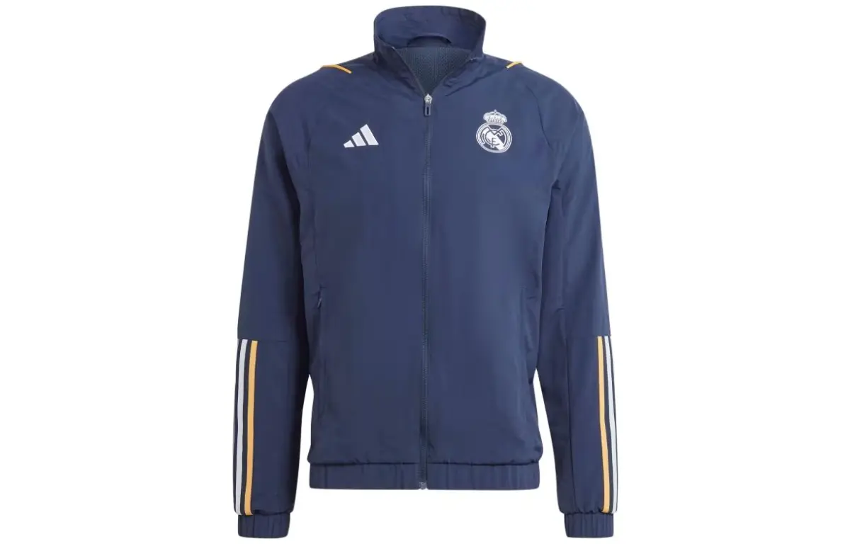 Adidas Real Madrid Jackets Men's Ink Blue Stand Collar Moderate Straight Fit