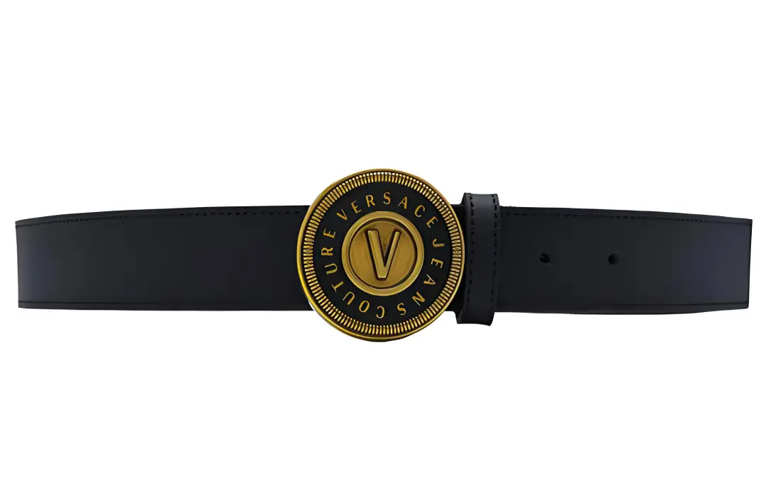 VERSACE JEANS COUTURE PU Artificial Leather Belts Men's Black 3.5cm