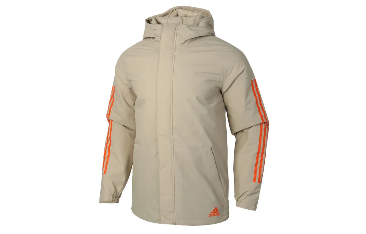Adidas Puffer Jackets Men's Khaki Hooded Thickened Other