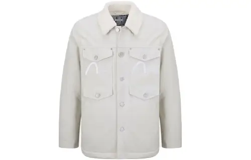 EVISU Denim Jackets Men's White Lapel Moderate Straight Fit