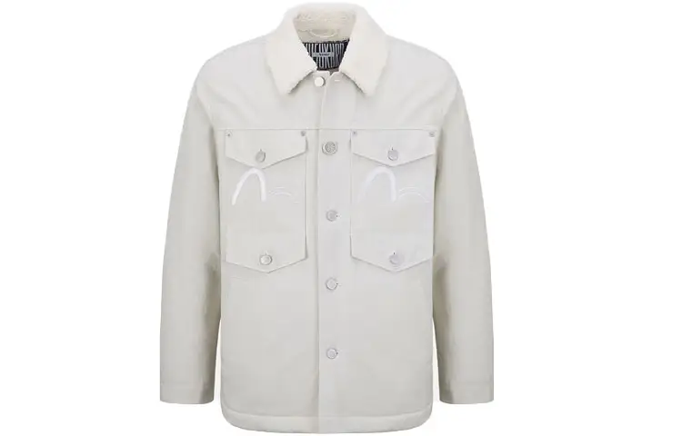 EVISU Denim Jackets Men's White Lapel Moderate Straight Fit