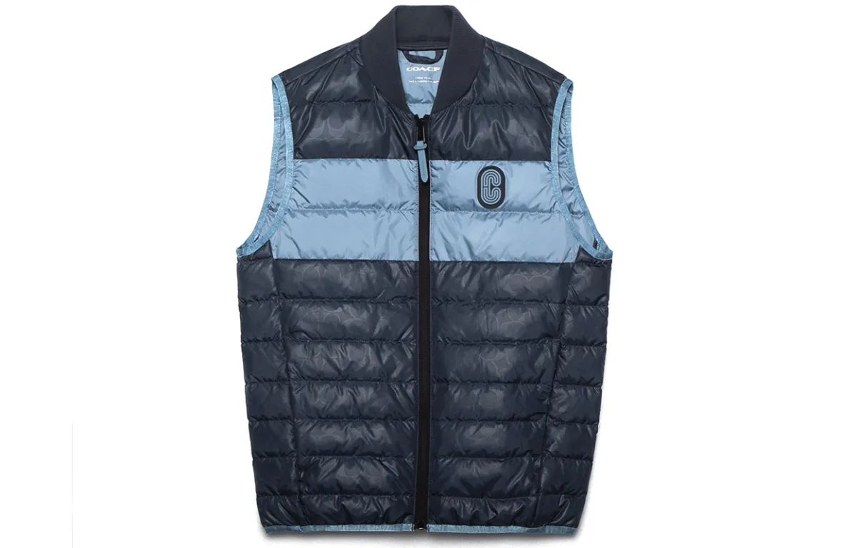 COACH Vests Men's Blue Baseball Collar Moderate Other