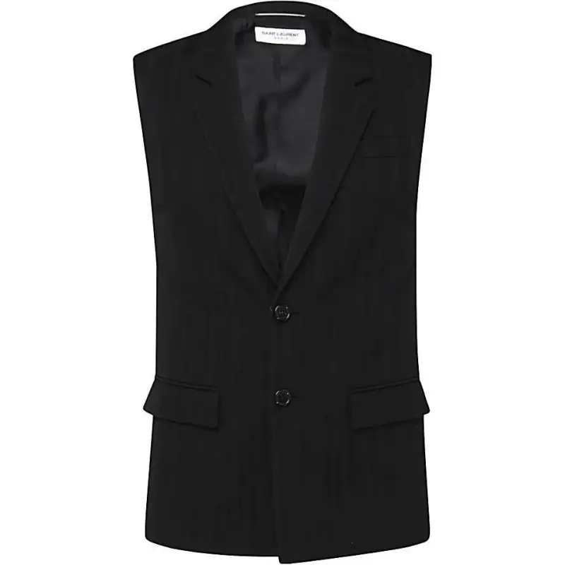 SAINT LAURENT Vests Men's Black Suit Collar Other