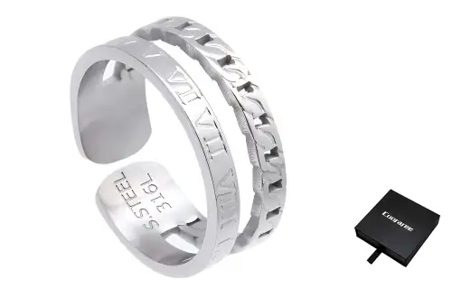 Cooraree Titanium Steel Rings Unisex Silver