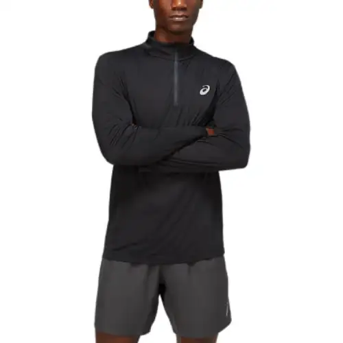ASICS Core Ls 1/2 T Shirts Men's Black Stand Collar Moderate