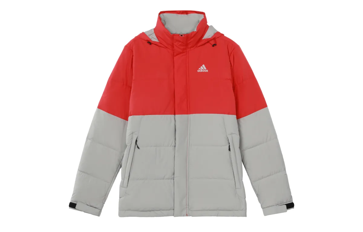 Adidas Down Jackets Men's Metallic Gray Hooded Moderate Straight Fit
