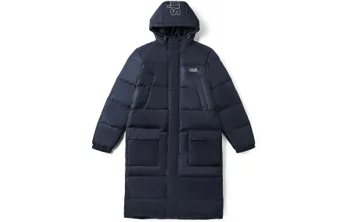 Vans Solid Color Hooded Thickened Long Down Jacket Unisex Navy Blue Couple's
