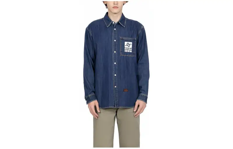 EVISU Denim Jackets Men's Blue Square Collar Moderate Straight Fit