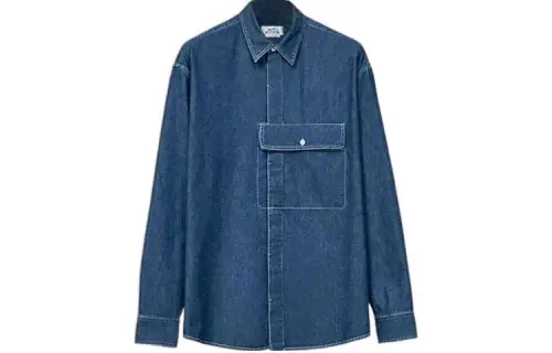 HERMES Denim Jackets Men's Blue Lapel Moderate Straight Fit