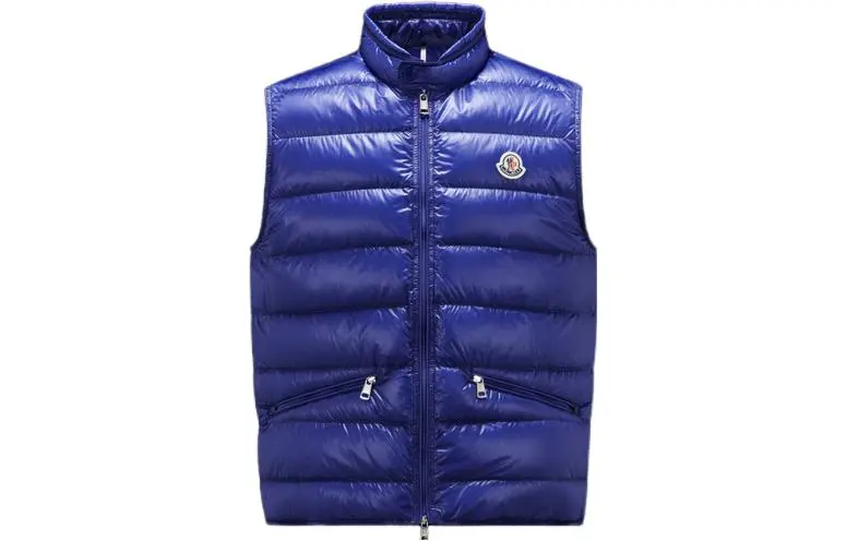 Moncler Gui Down Vests Unisex Blue Stand Collar Moderate Other
