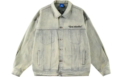ER Denim Jackets Unisex Lapel Moderate Straight Fit