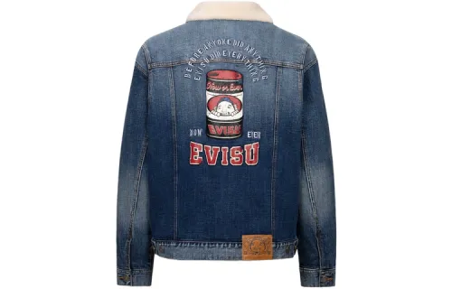 EVISU Denim Jackets Men's Denim Blue Lapel Moderate Cloak