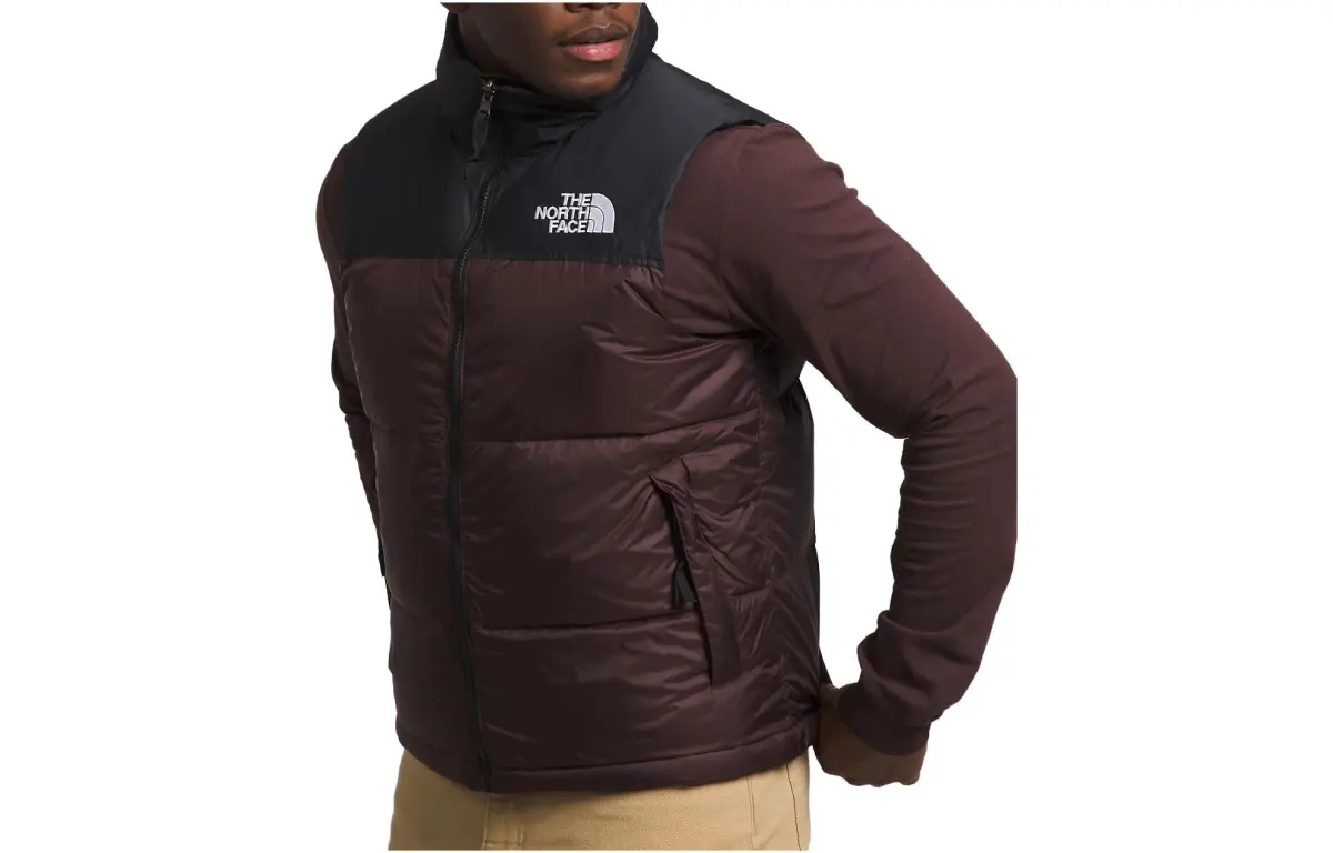 THE NORTH FACE 1996 Down Vests Men's Coal Brown Stand Collar Moderate Straight Fit