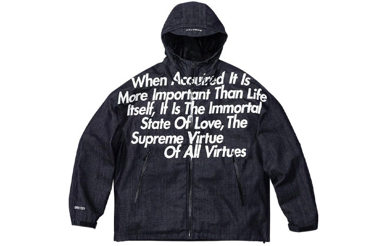 Supreme FW21 Week 11 x JUNYA WATANABE COMME des GARÇONS MAN joint model GORE-TEX Denim Parka English printed hooded jacket American trendy denim jacket same style for men and women