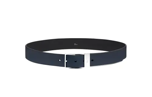 DIOR Logo Carving, Smooth Buckle Leather Belts Men's Blue Width 3cm
