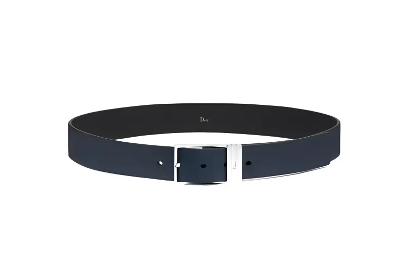 DIOR Logo Carving, Smooth Buckle Leather Belts Men's Blue Width 3cm