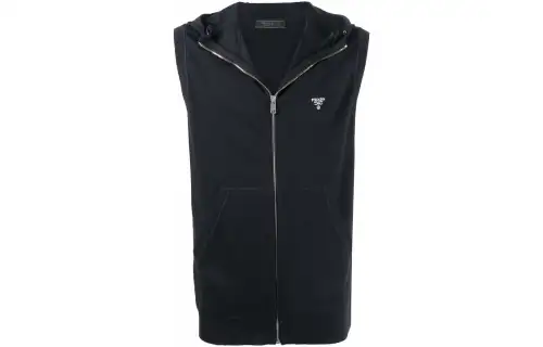 PRADA Vests Men's Black Hooded Non Detachable Other