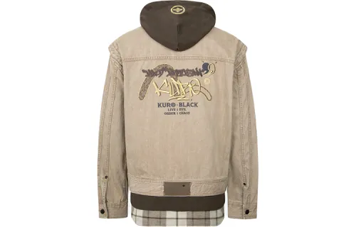 EVISU EVISU spliced fake three-piece long-sleeved letter embroidered denim jacket for men