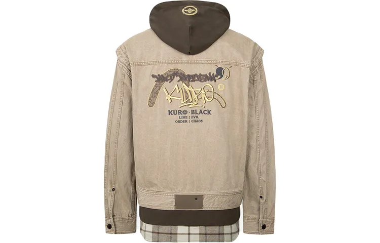 EVISU EVISU spliced fake three-piece long-sleeved letter embroidered denim jacket for men