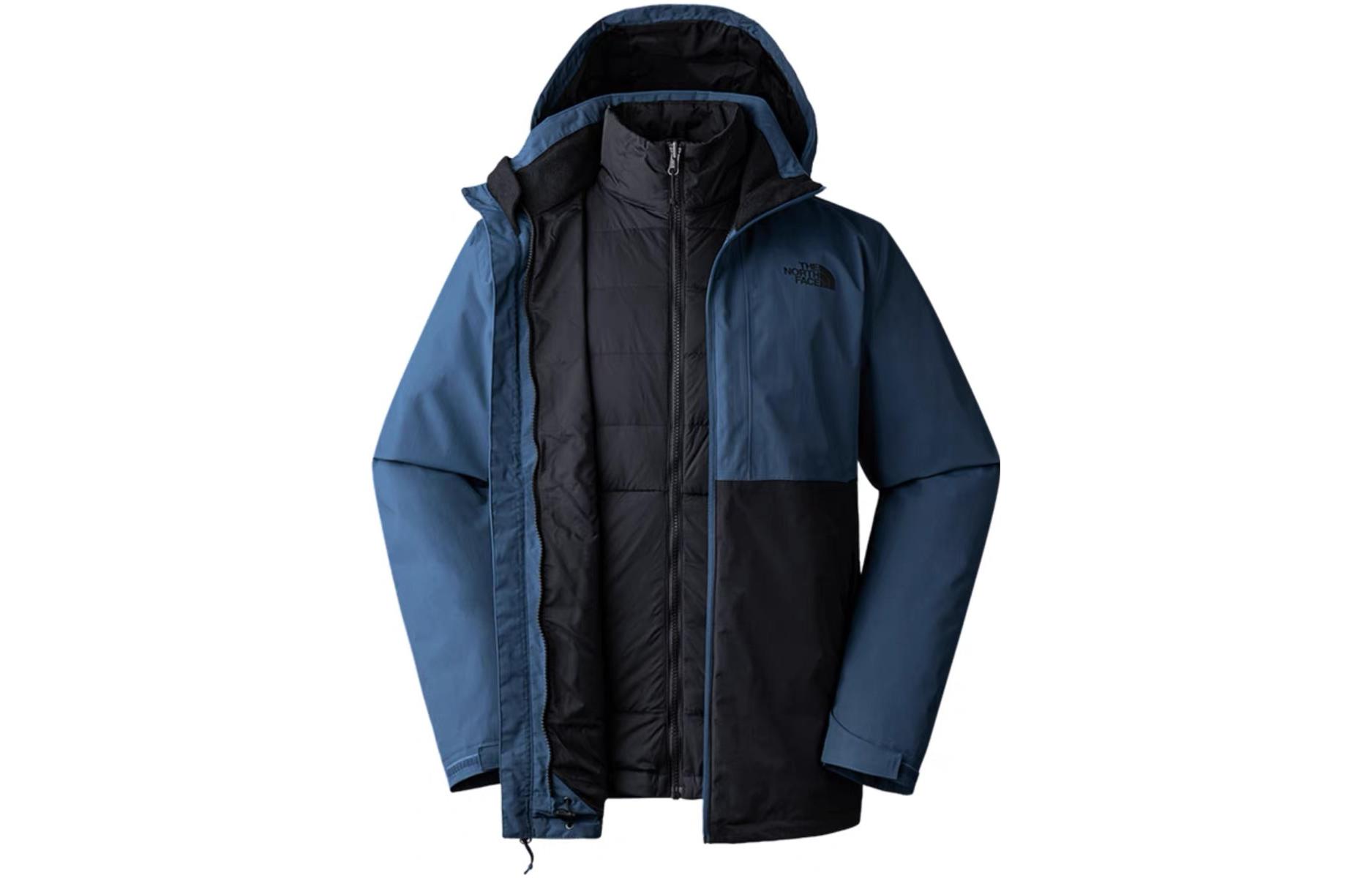 The north face, travel liner for leisure with hood with down for hiking, waterproof windproof keep warm blue jacket, three-in-one